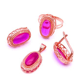 14K Rose Gold Ruby Jewelry Set with Earrings, Ring, and Necklace