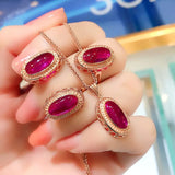 14K Rose Gold Ruby Jewelry Set with Earrings, Ring, and Necklace