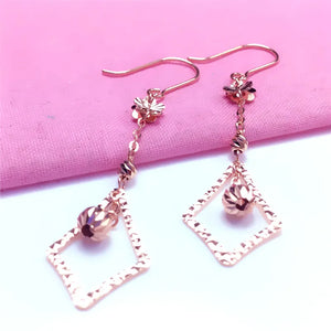 14K Rose Rhombus Long Earrings for Women Wedding Party Jewelry