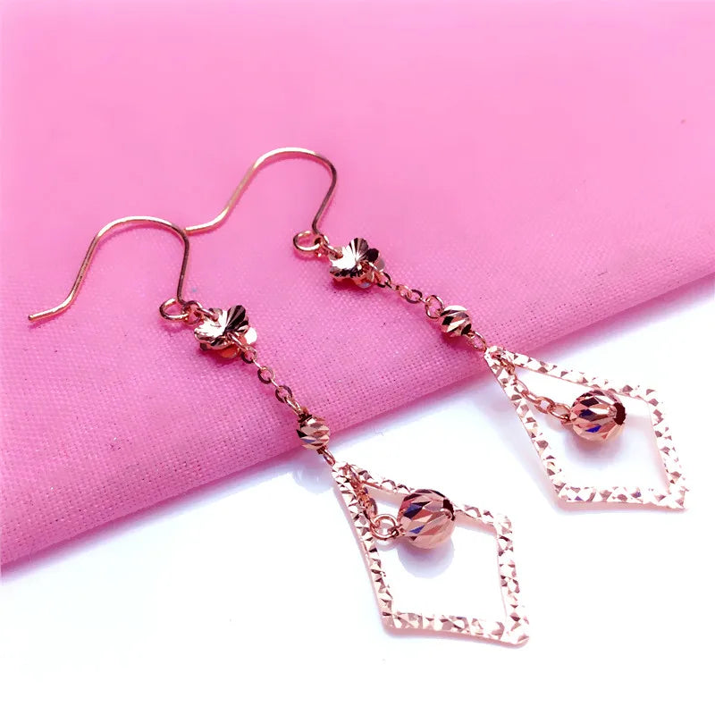 Purple Plated 14K Rose Rhombus Long Earrings for Women