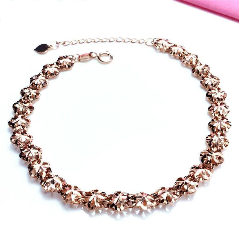Romantic 14K Rose Gold Flower Bracelet for Women