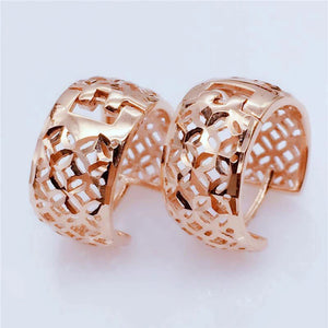 14K Rose Geometric Earrings for Women Chinese Unique Glamour Art Jewelry