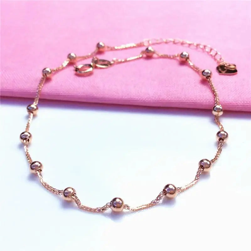 14K Rose Gold Plated Purple Bead Bracelet for Women, Charm Party Jewelry