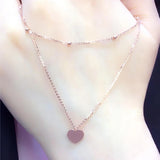 14K Rose Gold Double Chain Heart Pendant Necklace Set