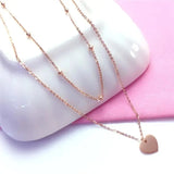14K Rose Gold Smooth Heart Pendant Necklace Set with Double Chains
