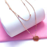 14K Rose Gold Smooth Heart Pendant Necklace with Double Chains