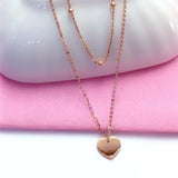 14K Rose Gold Smooth Heart Pendant Necklace Set with Double Chains