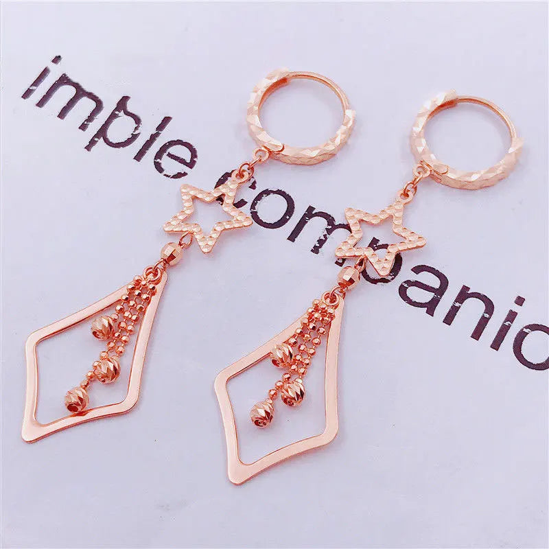 Purple Plated 14K Rose Star Tassel Earrings for Women