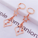 Purple Plated 14K Rose Star Tassel Earrings for Women