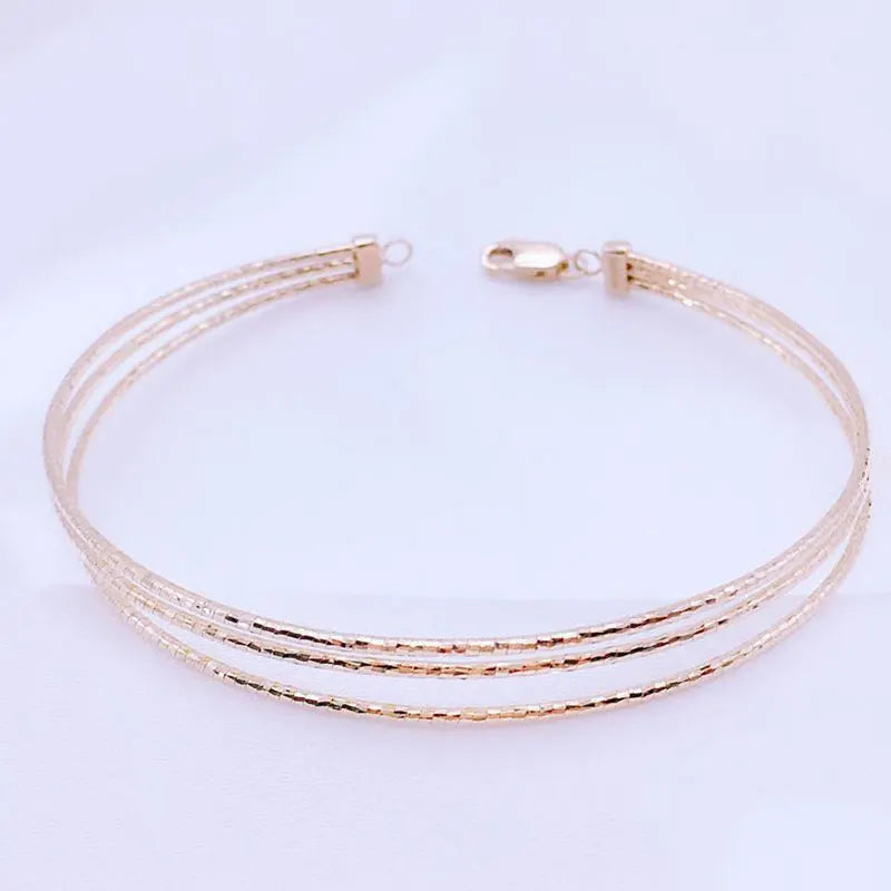 Rose 14K Gold Three-Layer Charm Bracelet for Women