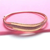 Purple Plated 14K Rose Wide Wavy Crystals Bracelet for Women