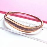 Purple Plated 14K Rose Wide Crystal Bracelet for Women