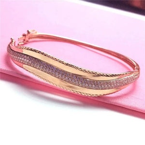 Purple Plated 14K Rose Wide Crystal Bracelet for Women