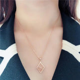 14K Rose Gold Plated Rhombus Hollow Ball Pendant Necklace