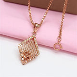 14K Rose Gold Plated Rhombus Hollow Ball Pendant Necklace