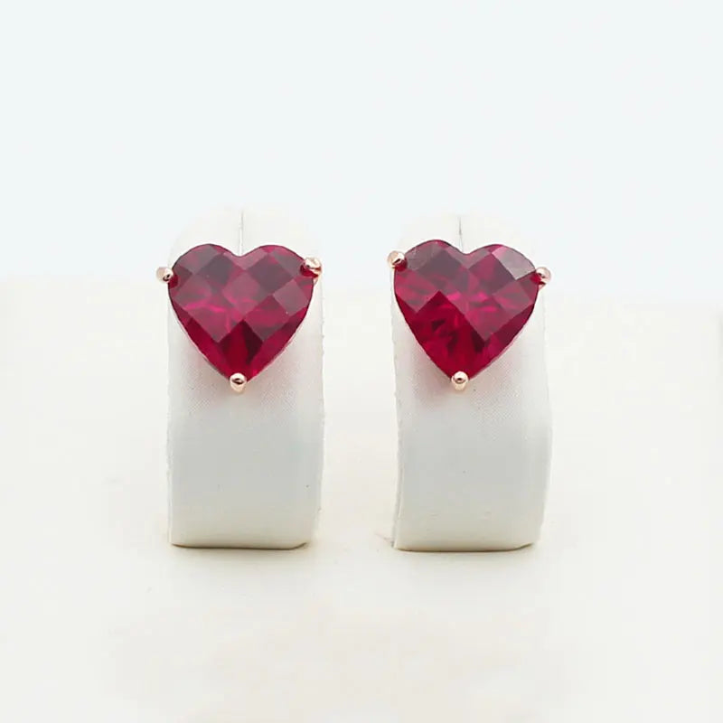 14k Rose Gold Heart Ruby Earrings for Women