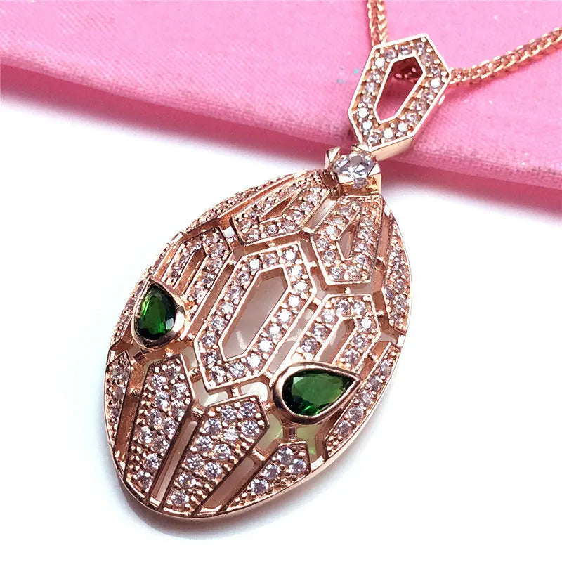 14k Rose Gold Plated Emerald Crystal Charm Necklace