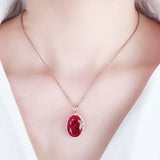 14K Rose Gold Plated Ruby Flower Necklace Pendant for Women