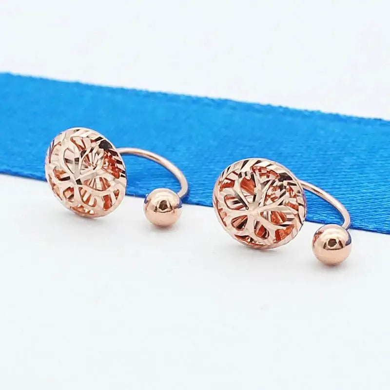 14k Rose Gold Plated Purple Flower U-Shaped Earrings for Women