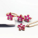 14k Rose Ruby Flower Pendant Necklace Sweet Wedding Jewelry