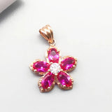 14k Rose Ruby Flower Pendant Necklace Sweet Wedding Jewelry