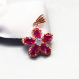 14k Rose Ruby Flower Pendant Necklace Sweet Wedding Jewelry