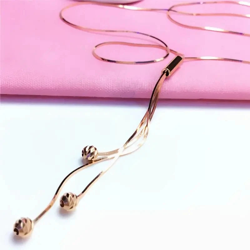 14k Rose Soft Chain Tassel Necklace for Women - Purple Plated Charm Jewelry