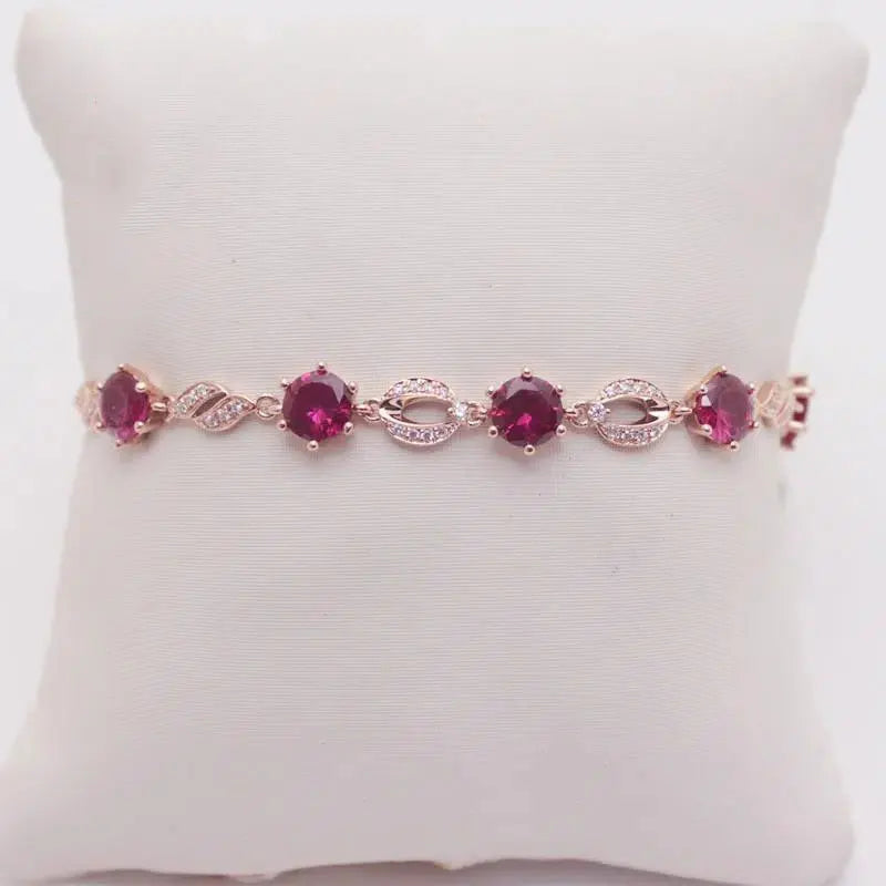 Purple Ruby Bracelet 14K Rose Plated High-Grade Wedding Jewelry