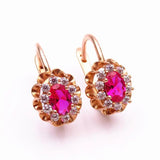 Purple Ruby Flower Earrings 14K Rose Crystal Wedding Jewelry