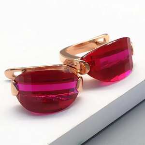 Purple Sapphire Earrings 14K Rose Red Crystal Jewelry for Her