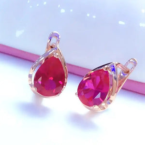 Purple Water Drop Ruby Earrings 14K Rose Light Jewelry