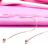 Purple Bead Long Chain Earrings 14K Rose Ear Line Jewelry