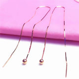 Purple Bead Long Chain Earrings 14K Rose Ear Line Jewelry