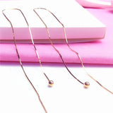 Purple Bead Long Chain Earrings 14K Rose Ear Line Jewelry
