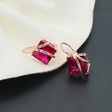 14K Rose Earrings Purple Square Ruby Ear Buckl Wedding Jewelry