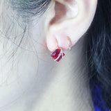 14K Rose Earrings Purple Square Ruby Ear Buckl Wedding Jewelry