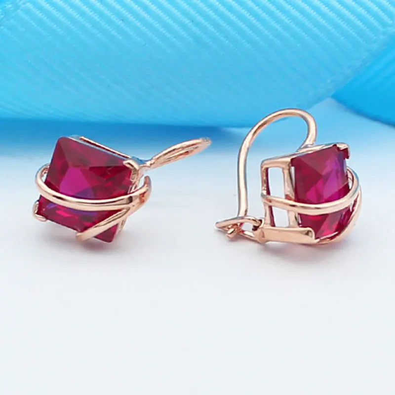 14K Rose Earrings Purple Square Ruby Ear Buckl Wedding Jewelry