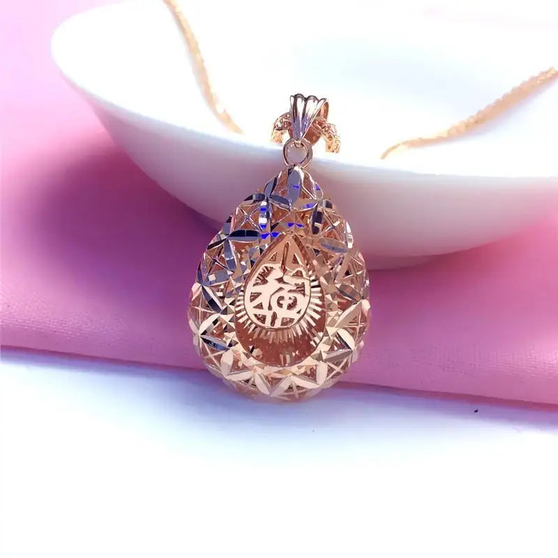 14K Rose Gold Water Drop Blessing Word Necklace for Women
