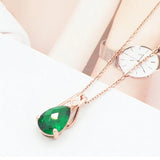 Purple Water-Drop Green Gem Pendant Necklace 14K Rose Plated