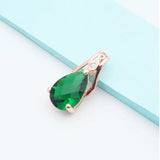 Purple Water-Drop Green Gem Pendant Necklace 14K Rose Plated