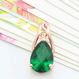 Purple Water-Drop Green Gem Pendant Necklace 14K Rose Plated