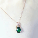 Purple Water-Drop Green Gem Pendant Necklace 14K Rose Plated