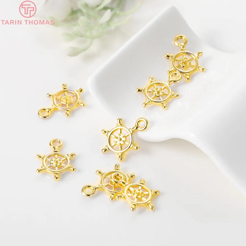 10PCS 10x14MM 24K Plated Rudder Charms Pendants DIY Jewelry Accessories