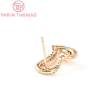 2PCS 12.5x17MM 24K Brass Zircon Heart Stud Earrings DIY Jewelry Findings