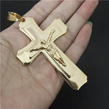 58g 2-Layer Golden Plated Jesus Cross Pendant Mens Jewelry Accessories