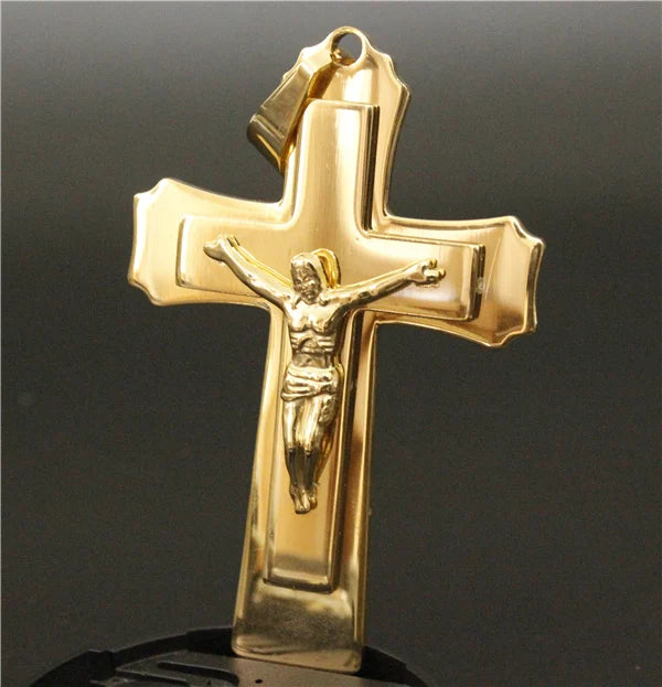 58g 2-Layer Golden Plated Jesus Cross Pendant Mens Jewelry Accessories