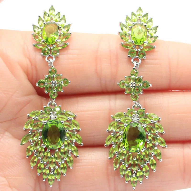 Princess Cut Green Peridot CZ Silver Earrings for Women