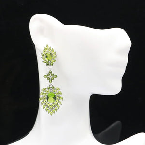 Princess Cut Green Peridot CZ Silver Earrings for Women