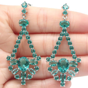 SheCrown Aquamarine Pink Kunzite Wedding Silver Earrings Drop