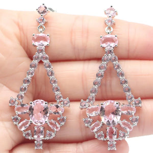 SheCrown Aquamarine Pink Kunzite Wedding Silver Earrings Drop